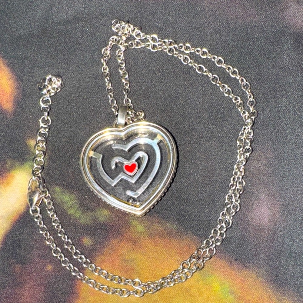 Brighton Silver Heart Maze Necklace with Red Detail